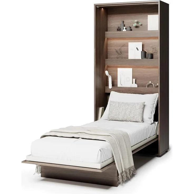 MEBLINI Schrankbett BC-03 - 90x200cm Vertikal - Dunin Eiche mit Matratze - Wandbett mit Lattenrost - Klappbett mit Schrank - Wandklappbett - Murphy Bed - Bettschrank