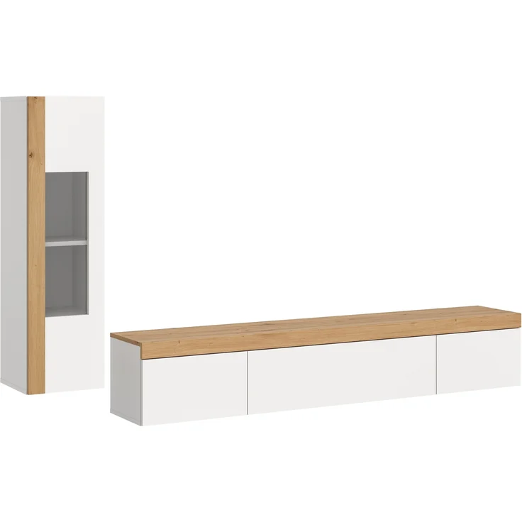 Wohnwand >Ruda< (2-teilig) Weiß / Artisan Eiche Dekor - 225x34x33cm (BxHxT) – Bild 1