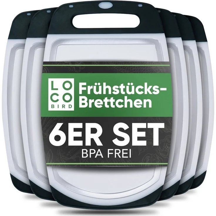 Loco Bird Frühstücksbrett 6er Set - 25,5 x 16cm, Kunststoff, (PVC-Brettchen für die Küche, 6-St, Brettchen), Antibakterielles Frühstücksbrett aus Kunststoff – Bild 1