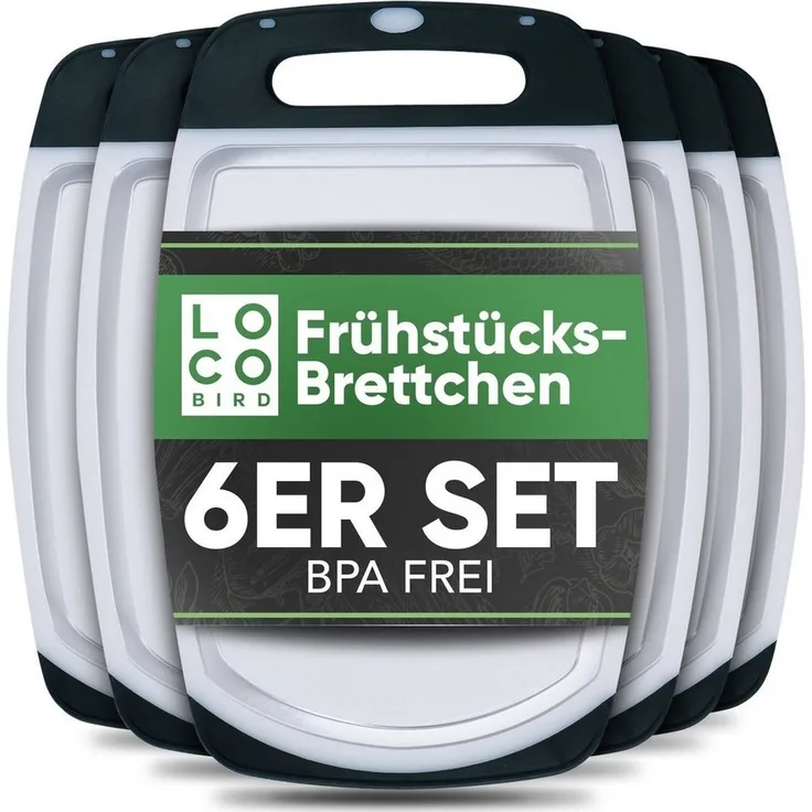 Loco Bird Frühstücksbrett 6er Set - 25,5 x 16cm, Kunststoff, (PVC-Brettchen für die Küche, 6-St, Brettchen), Antibakterielles Frühstücksbrett aus Kunststoff