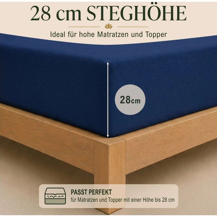 Malika Spannbettlaken aus 100% Baumwolle, 90-100x200, Navy-Blau, Jersey Baumwolle, Gummizug: Ja, (1 Stück), Allergikergeeignet, Pflegeleicht und Atmungsaktiv – Bild 4