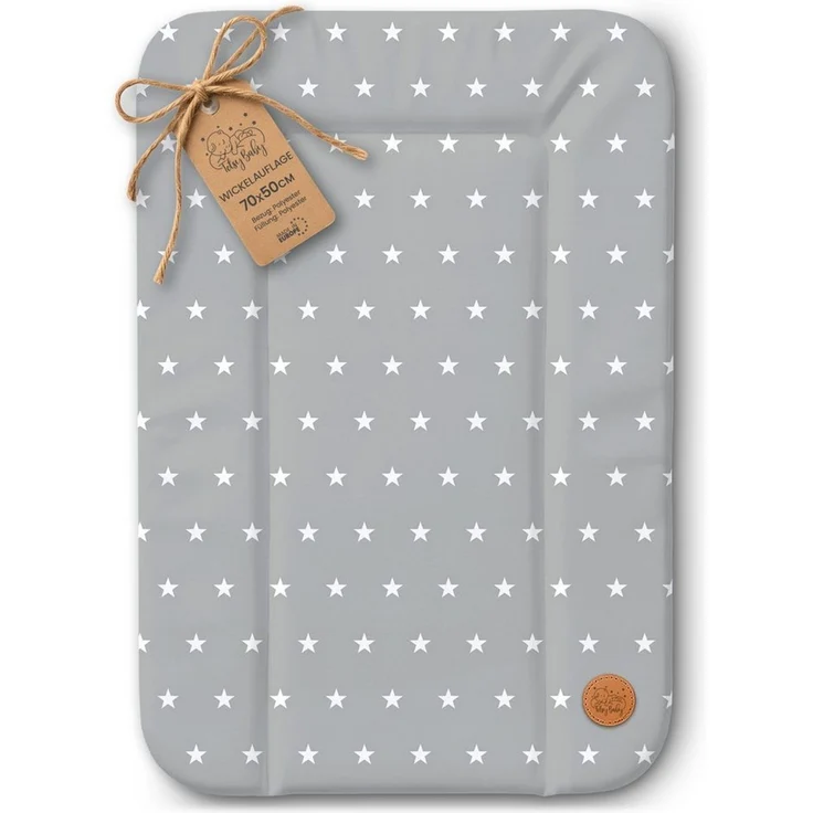 Wickelauflage Wickelunterlage abwaschbar und wasserdicht 70x50 cm - Wickelmatte zum Auflegen auf Wickeltisch Wickelaufsatz Wickelkommode oder Waschmaschine changing mat 70x50 Sterne und Grau – Bild 1