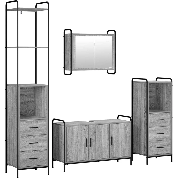 vidaXL Badezimmerschrank-Set 4 stk. Sonoma-Grau 40 x 36 x 200,5 cm 3444672 – Bild 2