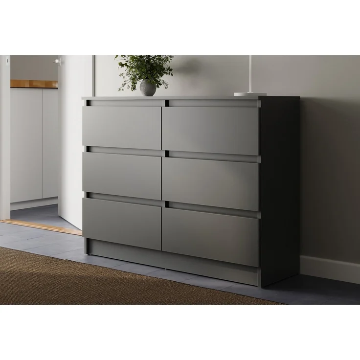 Home Collective Kommode mit 6 Schubladen 95, 120, 140 cm breit Holz Schrank (Highboard Anrichte Schlafzimmer Wohnzimmer Flur Büro Organizer), Kommode 95 cm breit Kommode Sideboard, Anthrazit – Bild 5