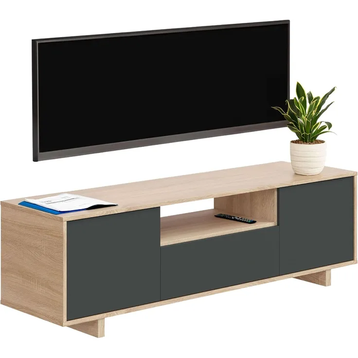 Habitdesign Zaira, TV-Schrank, Wohnzimmermöbel, Finish in kanadischer Eiche und Anthrazit, Maße: 150 cm (B) x 46 cm (H) x 41 cm (T)