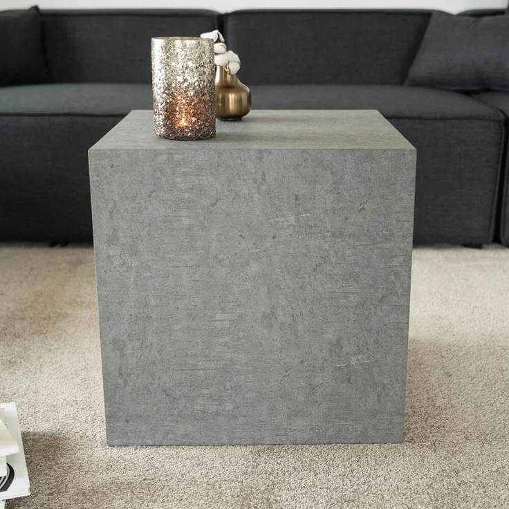 HOME DELUXE Couchtisch SELY - 50 x 50 x 50 cm, Travertin-Effekt, Marmoroptik Beistelltisch, Japandi – Bild 3
