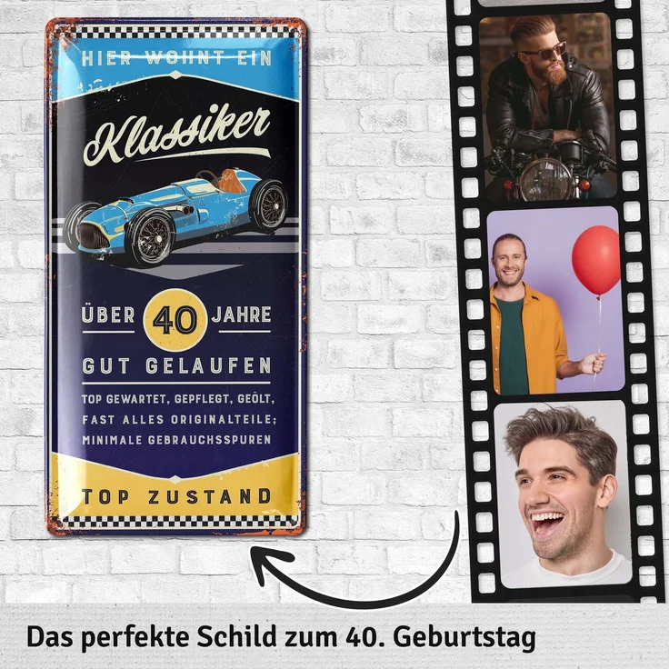 LANOLU Blechschild Klassiker 40 Jahre - 17x34cm – Metall – Blau – 17113 – Bild 3