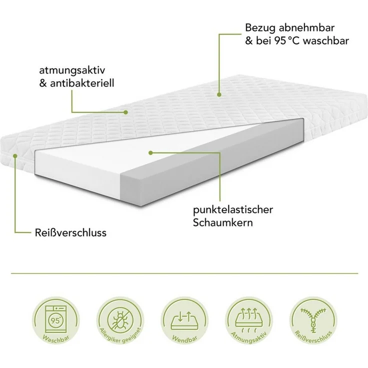 DREAMSTAR Ergo Kids Junior Babymatratze und Kindermatratze mit Trittkante | Öko-TEX® | hautfreundlicher Bezug abnehmbar und waschbar bei 60 Grad | 60x120 cm – Bild 4