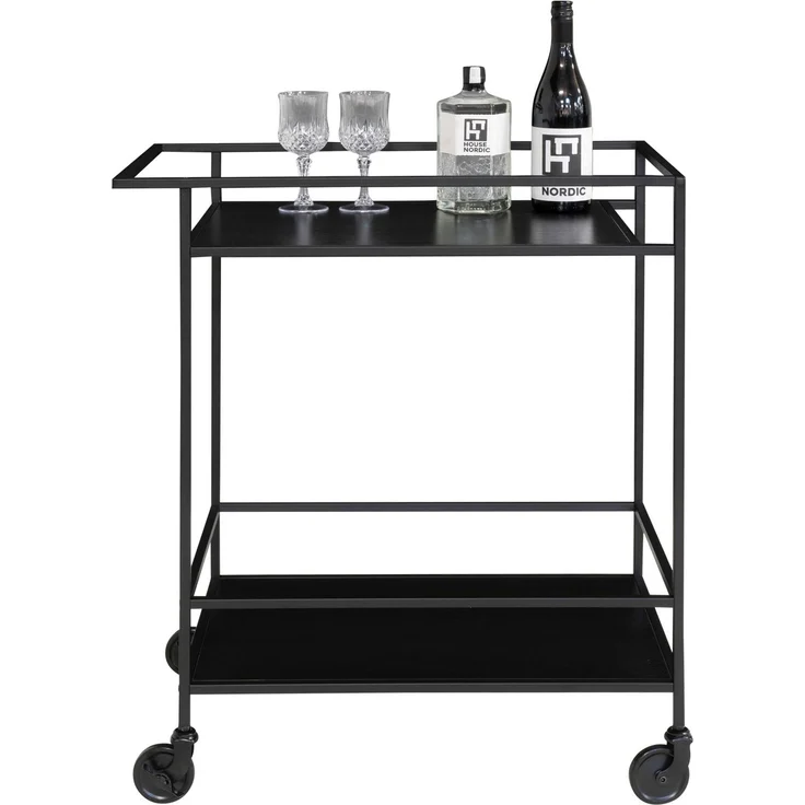 House Nordic Barwagen mit 2 Einlegeböden, schwarz, schwarzes Gestell, 68x40x79 cm – Bild 3