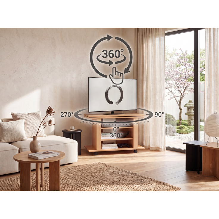 Fernsehschrank Drehbar auf Rollen | TV Bank 75 x 38 x 50 cm mit Drehteller für Fernseher – Bild 5
