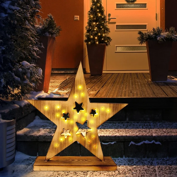 LED Adventsstern, Holz, Pinie, Timer, Batterie, H 49 cm – Bild 4