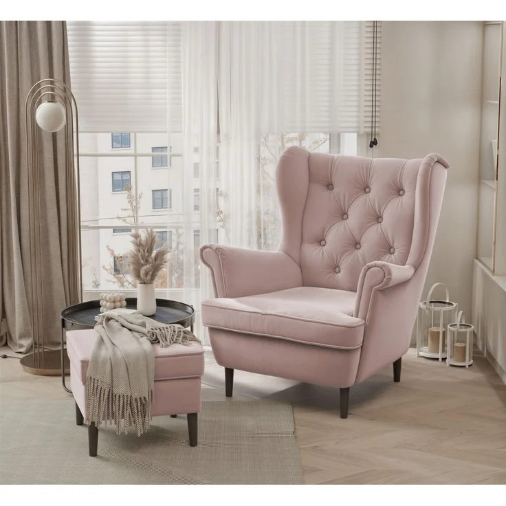 Sessel Ohrensessel NINON inkl. Hocker in Stoff Trinity Puderrosa – Bild 1