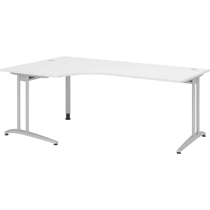 bümö Eckschreibtisch groß, Serie 200x120 cm, Tischplatte aus Holz in weiß, Gestell aus Metall - Schreibtisch L Form, großer Tisch für's Büro, Computertisch, Bürotisch, BS-82-W