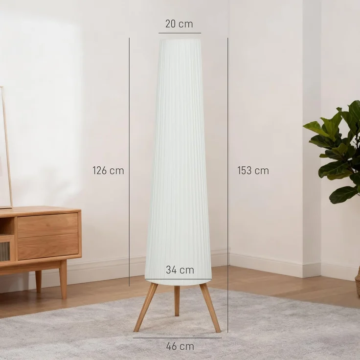 HOMCOM Stehlampe Dimmbar Stehleuchte mit Dreibein, Fußschalter, Dimmfunktion, LED fest integriert, Warmweiß, für Wohnzimmer Schlafzimmer, Weiß – Bild 7
