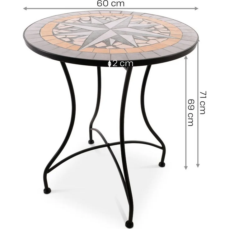 Raburg Gartentisch Mosaiktisch, Balkon- und Terrassentisch, 60 cm Ø, 72 cm hoch, Mayla (rund), liebevolle Handarbeit, Mosaikmuster, schwarzes Metallgestell – Bild 4