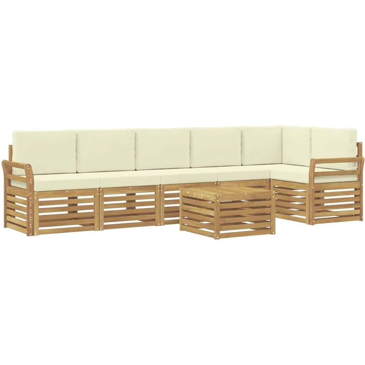 vidaXL Outdoor-Sofagarnitur 7 stk. 6-Sitzer Weiß und Creme Polyester 3391955 – Bild 2