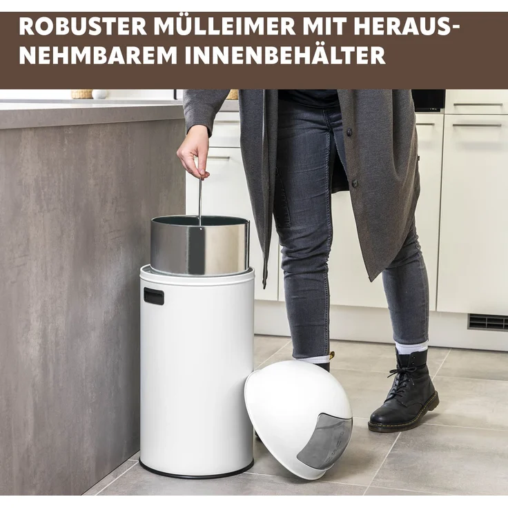 eluno Mülleimer Pushmülleimer 25 Liter aus Stahlblech, abnehmbarer Deckel – Bild 4