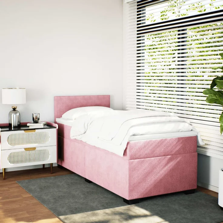 vidaXL Boxspringbett mit Matratze Rosa 100x200 cm Samt 3288533 – Bild 5