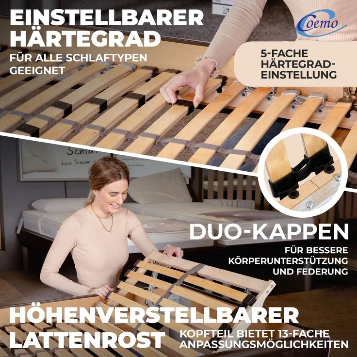 Coemo Lattenrost ERGO 80 x 190 cm 2er Set 7-Zonen 28 Leisten Kopfteil verstellbar – Bild 3