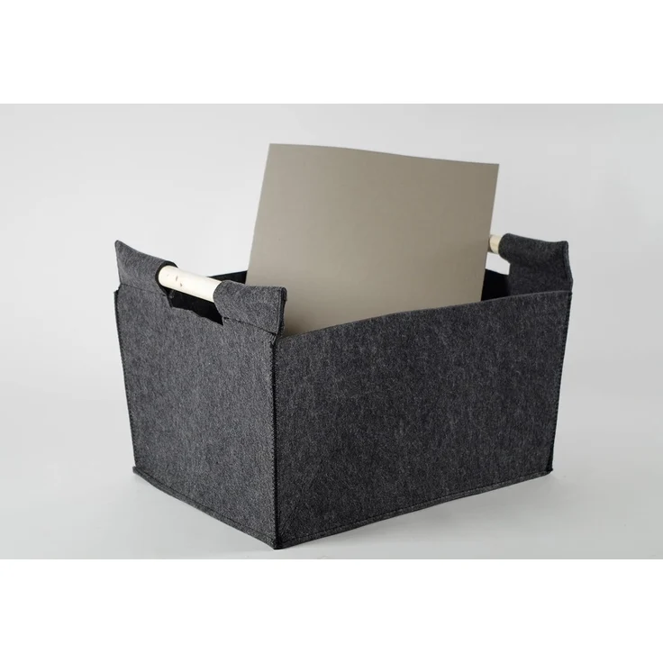 Kobolo Kaminholzkorb Allzweckkorb Holzgriffe Filz dunkelgrau 50x38x34cm (ohne Deckel) – Bild 5