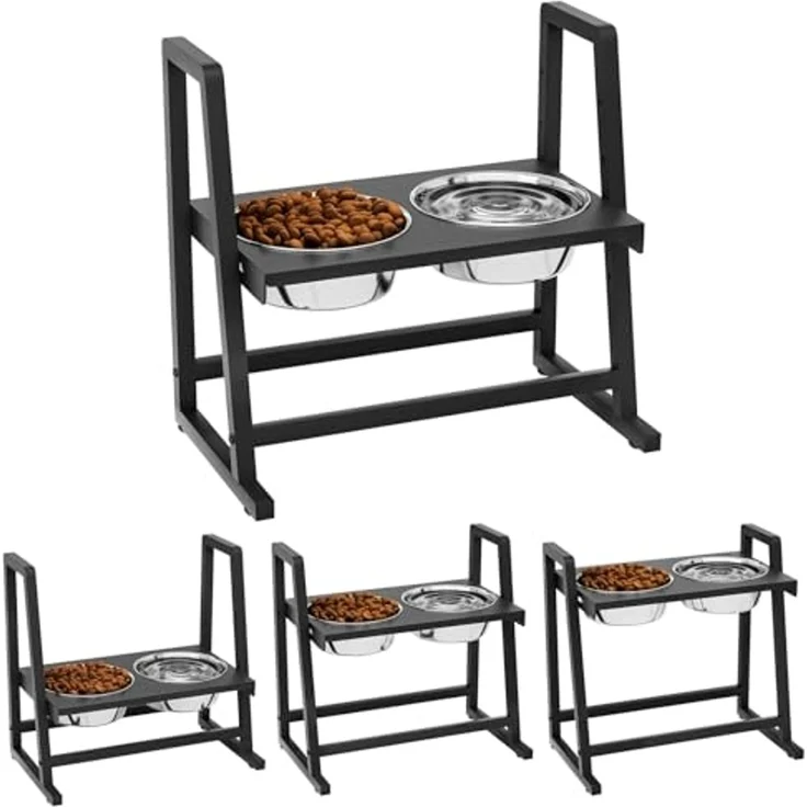 Yorbay Futternapf Hundenapf-Ständer höhenverstellbar, Edelstahl, 4-fach verstellbar, sicherer Stand, schwarz, 2X 1200ml Edelstahlnäpfen – Bild 1