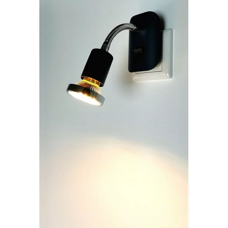TRANGO LED Steckdosenleuchte, 11-055 Steckerleuchte im Anthrazit-Schwarz Steckerlicht *FLEXI* Nachtlicht inkl. je 1x GU10 3000K warmweiß LED Leuchtmittel Chrom Ring, ON/OFF Schalter Leselampe, Wandlampe, Küchenlampe – Bild 3