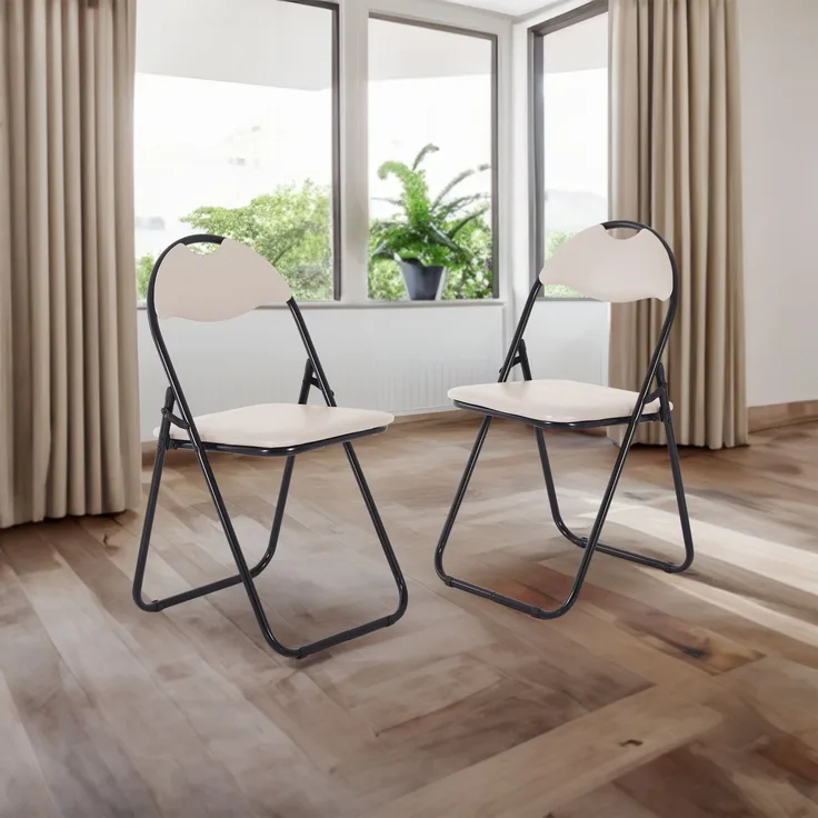 MACOShopde by MACO Möbel Raburg Gästestuhl 6er Set Paul - in BEIGE, stabiles Faltstuhl + Klappstuhl-Set aus Stahl, Soft-Skin Kunstleder, 100 kg belastbar