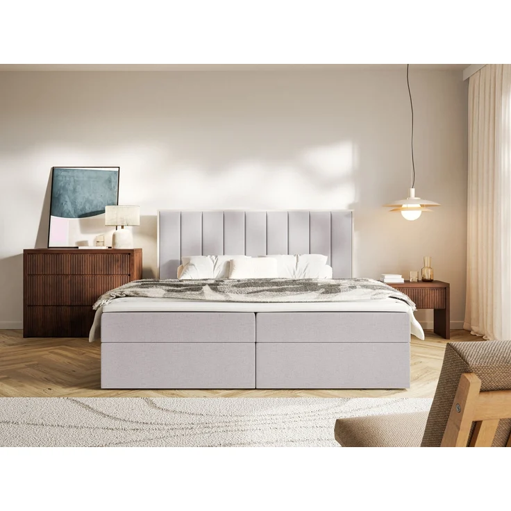 Selsey 'Togents' Boxspringbett 140x200 mit Stauraum und Topper, hydrophobe Chenille, grau – Bild 2