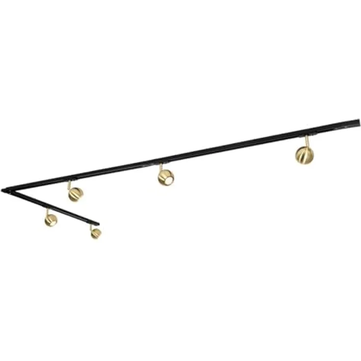QAZQA Gissi, Modernes 1-Phasen-Schienensystem Komplettset mit 5-flammigen Deckenspot, Schwarz mit Gold, GU10 dimmbar, für Wohnzimmer und Schlafzimmer