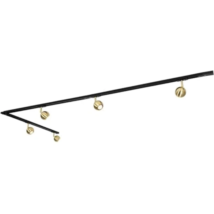 QAZQA Gissi, Modernes 1-Phasen-Schienensystem Komplettset mit 5-flammigen Deckenspot, Schwarz mit Gold, GU10 dimmbar, für Wohnzimmer und Schlafzimmer – Bild 1