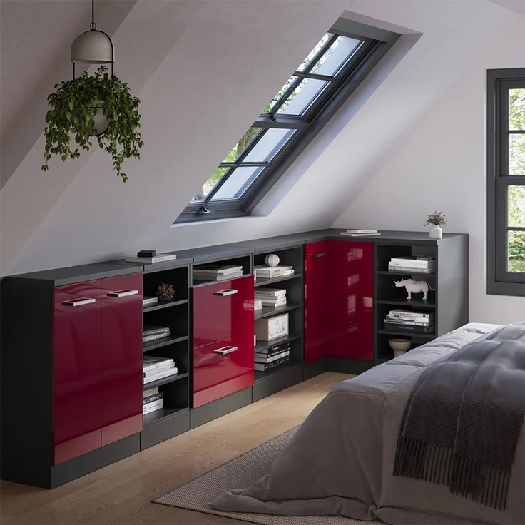 Eck-Küchenschrank für Dachschrägen R-Line Rot Hochglanz 75.6 cm mit 1 Tür, Schrankkorpus 60 cm Tiefe Vicco – Bild 6