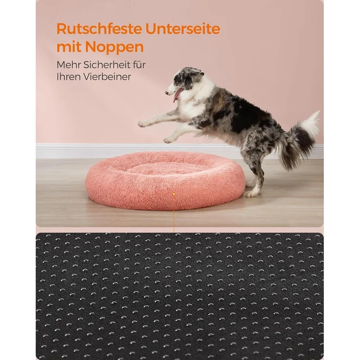 Feandrea Hundebett flauschig, Donut Kissen, waschbar, Polsterung in der Mitte herausnehmbar, Langer Plüsch, rosa, 100x20 cm – Bild 7