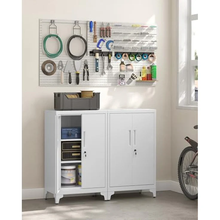 Songmics Aktenschrank, mit 2 Türen, abschließbar, Stahl mattgrau, 90 x 40 x 60 cm – Bild 7