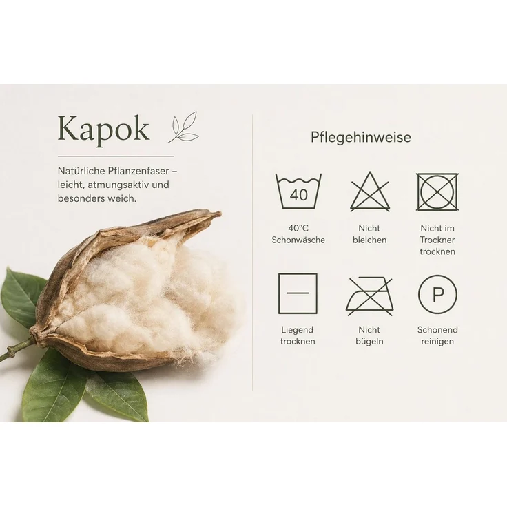 Heubergshop Naturfaserkopfkissen, Füllung: 100% Kapok, Bezug: 100% Baumwolle, Kapok Kissen 40x80cm Kapokfasern, Kopfkissen (Kapok-Kissen-40x80cm) – Bild 4