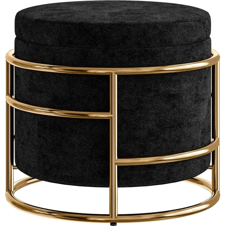 Hocker H 39 x T 42 x B 42 cm, schwarzer Polyester-Samt, Stauraum und goldfarbener Stahlrahmen, 1 Stück – Bild 6