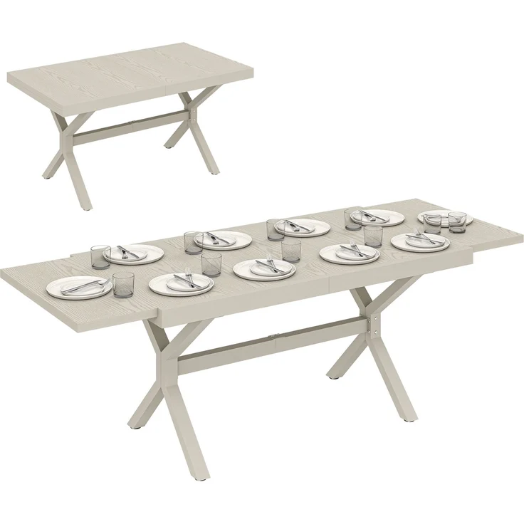 Ausziehbarer Gartentisch für 8–10 Personen, aus Aluminium und Stahl, 154/214 × 85 × 73 cm, grau – Bild 1
