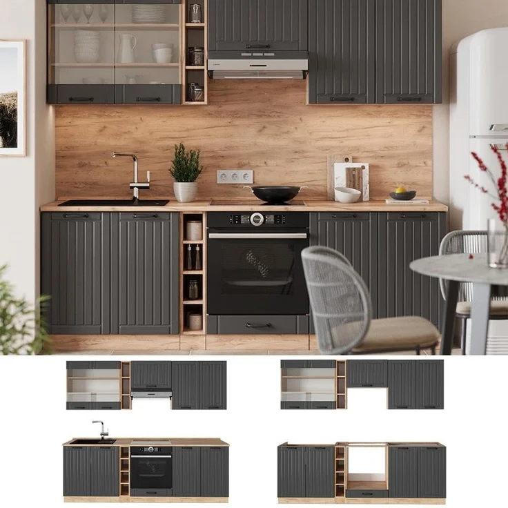 Küchenzeile Fame-Line Dunkelgrau 235 cm , AP Anthrazit Vicco – Bild 5