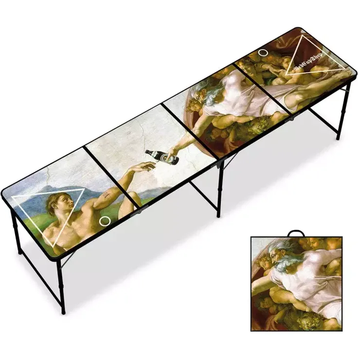 RedCupShop® 'Schaffung des Bieres' Bierpong Tisch, ohne Zubehör, klappbar, tragbar, wasserabweisend & kratzfest, Aluminium / MDF, 240 x 60 x 70 cm