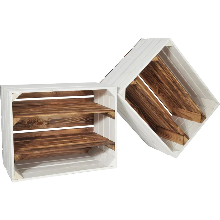 CHICCIE 2 Set Holzkiste Grete Geflammt Weiß 50x40x30cm - 2x Langes Regal Obstkiste Dekokiste Weinkiste – Bild 7