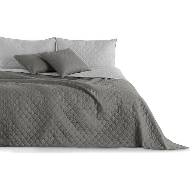 DecoKing 15186 Tagesdecke 170x270 cm stahl anthrazit grau silber Bettüberwurf zweiseitig pflegeleicht steel silver grey dimgray Axel