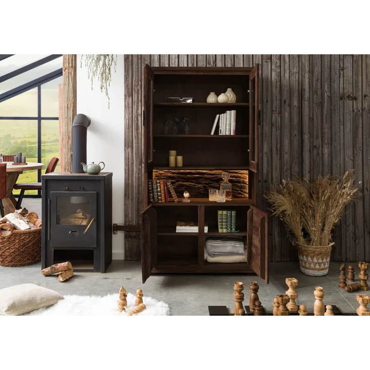 Vitrine Akazie 98x40x180 dunkelbraun lackiert BARK #209 – Bild 3