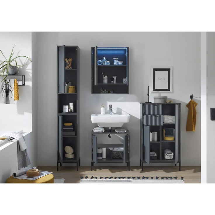 Badezimmerspiegelschrank >Lucera< in Grau aus Glas - 60x75x20cm (BxHxT) – Bild 7
