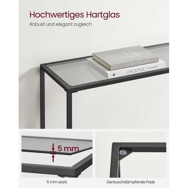 Vasagle Konsolentisch, Beistelltisch, Oberfläche aus Hartglas, moderner Sofatisch, einfacher Aufbau, verstellbare Füße – Bild 4