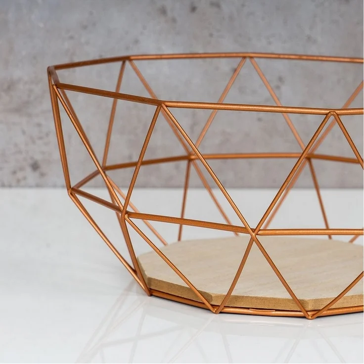 Levandeo® Dekoschale, Korb Metall Kupfer 26x12cm Modern Holz MDF Braun Schüssel Schale – Bild 3