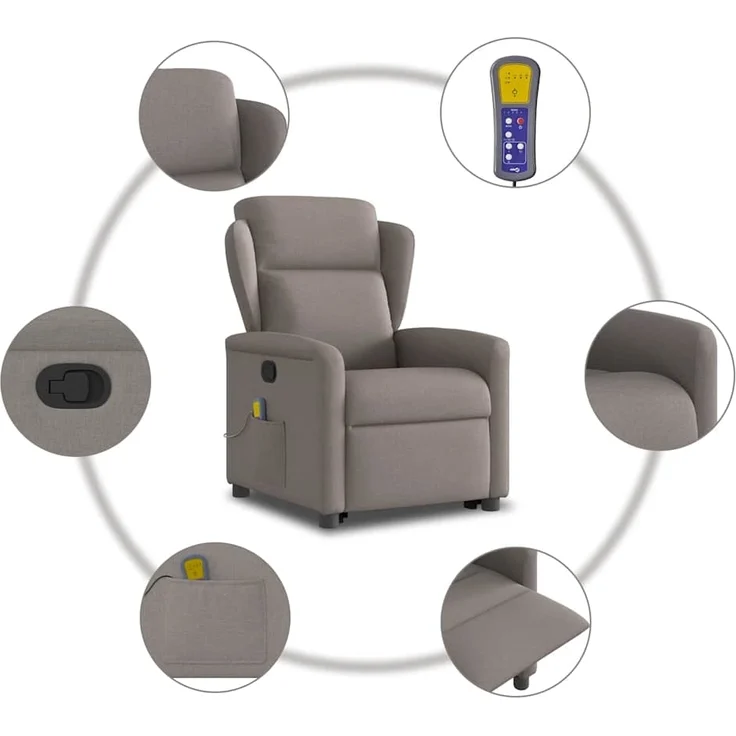vidaXL Massagesessel mit Aufstehhilfe Taupe Stoff 3303151 – Bild 9