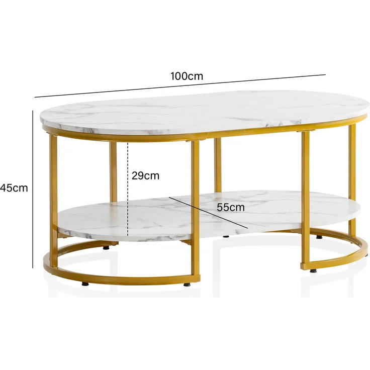 Couchtisch 100x60x45 cm Weiß mit Marmor Optik, Design Wohnzimmertisch Rechtec... – Bild 3