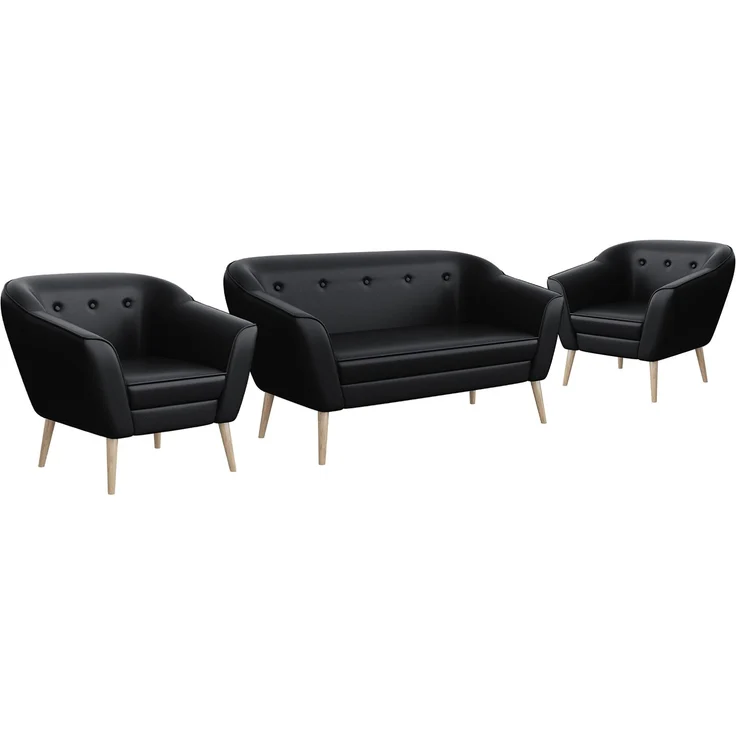 MEBLINI Sofa-Set DORIS 2+1+1 - Schwarz Kunstleder - für Wohnzimmer - Mini Lounge für vier Personen - Küchensofa - Sofa Klein - Sitzgarnitur - Polstergarnitur - Sofagarnituren – Bild 1
