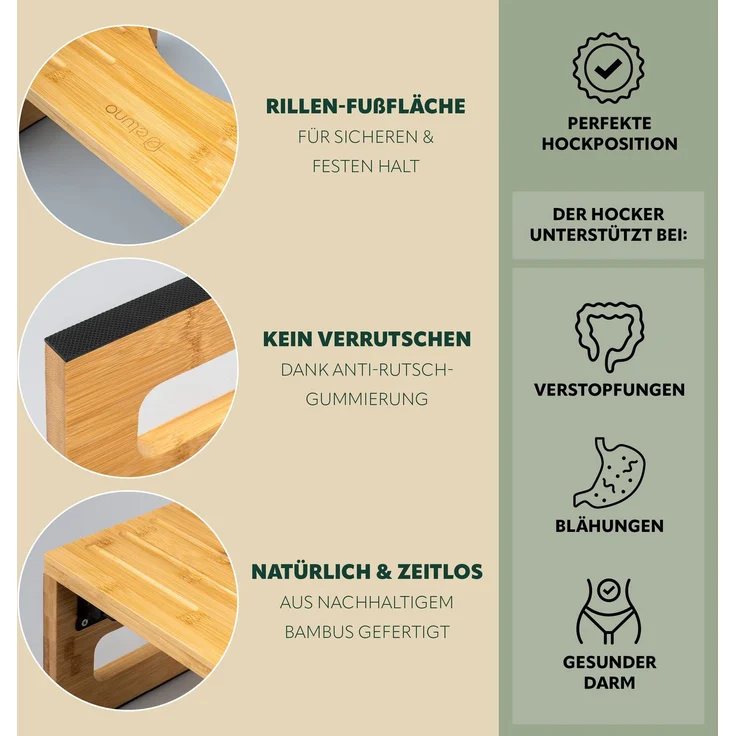 eluno Toilettenhocker, Fußbank aus Bambus, platzsparend zusammenklappbar, natur – Bild 4