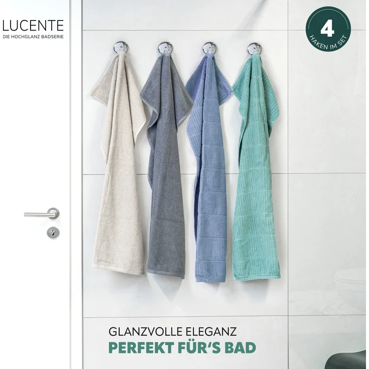 Bad-Serie LUCENTE - Handtuchhaken 4er Set inkl. Klebeset, aus Edelstahl verchromt – Bild 2