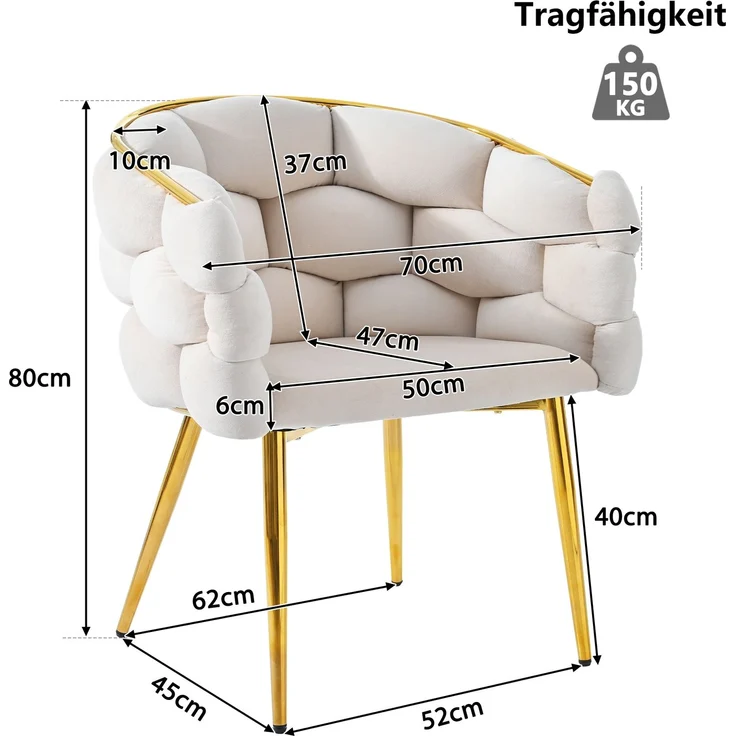 Samtstuhl Beige mit Gold-Rückengestell, gepolsterte Rückenlehne, verstellbare Vorderbeinstützen – Bild 8